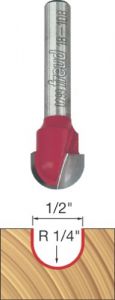 1/2-Inch Diameter Round Nose Router Bit with 1/4-Inch Shank