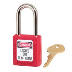 Masterlock Red Zenex™ Thermoplastic Safety Padlock, 1-1/2in (38mm) Wide with 1-1/2in (38mm) Tall Shackle