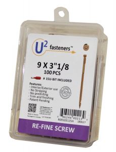 U2 Fasteners #9 x 3-1/8" Re-Fine Screws - 100 Pack with Bit included