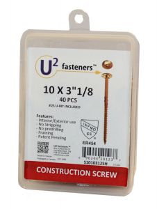 U2 Fasteners #10 x 3-1/8" T25 Drive Construction Screw - 40 Pack with Bit included