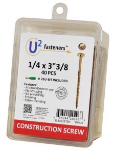 U2 Fasteners 1/4" x 3-3/8" Construction Screws - 40 Pack with Bit included