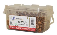 U2 Fasteners 1/4" x 3-3/8" Construction Screws - 107 Pack with Bit included