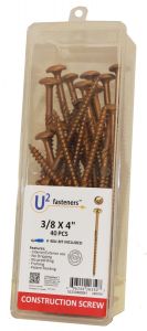 U2 Fasteners 3/8" x 4" T40 Drive Construction Screw - 40 Pack with Bit included